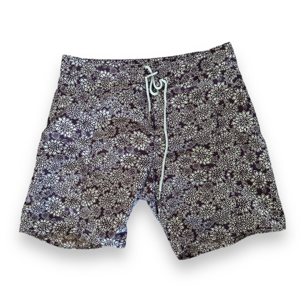 Trunks Board Shorts Mens 34 Purple Floral 8 in Inseam Pockets Swim Trunks Lined
